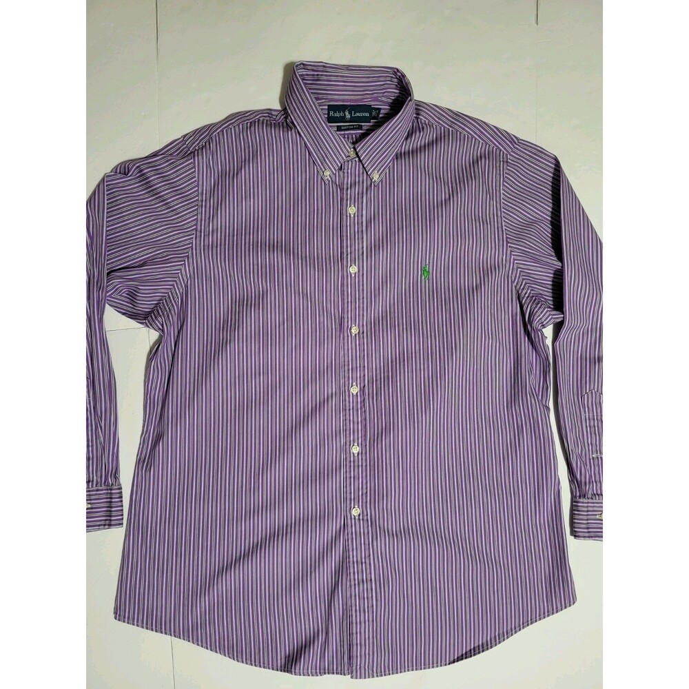 (#7) Polo By Ralph Lauren Button Down   Custom Fit Long Sleeve Purple Sz Men XL